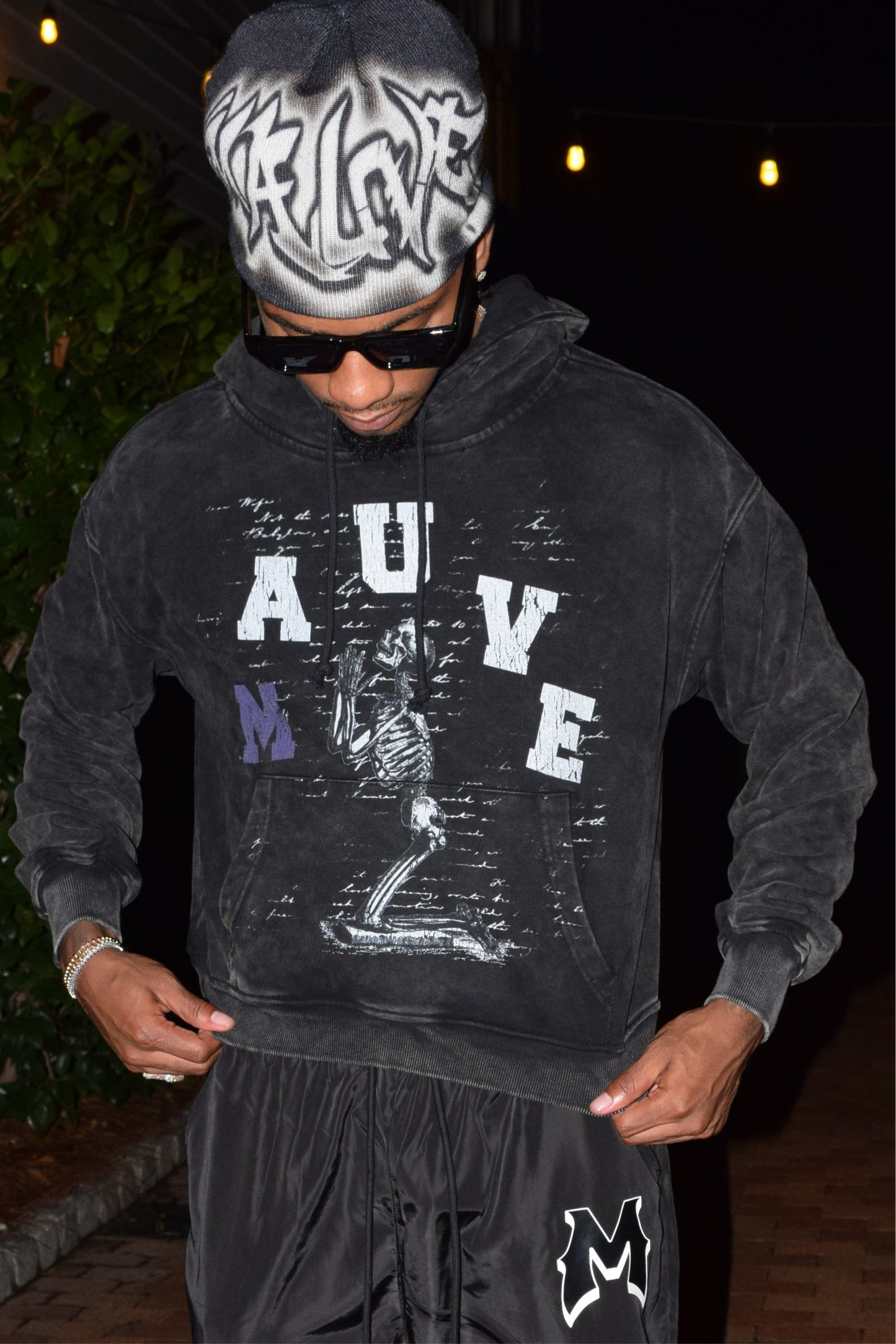 MAUVE “WASHED” BLACK HOODIE