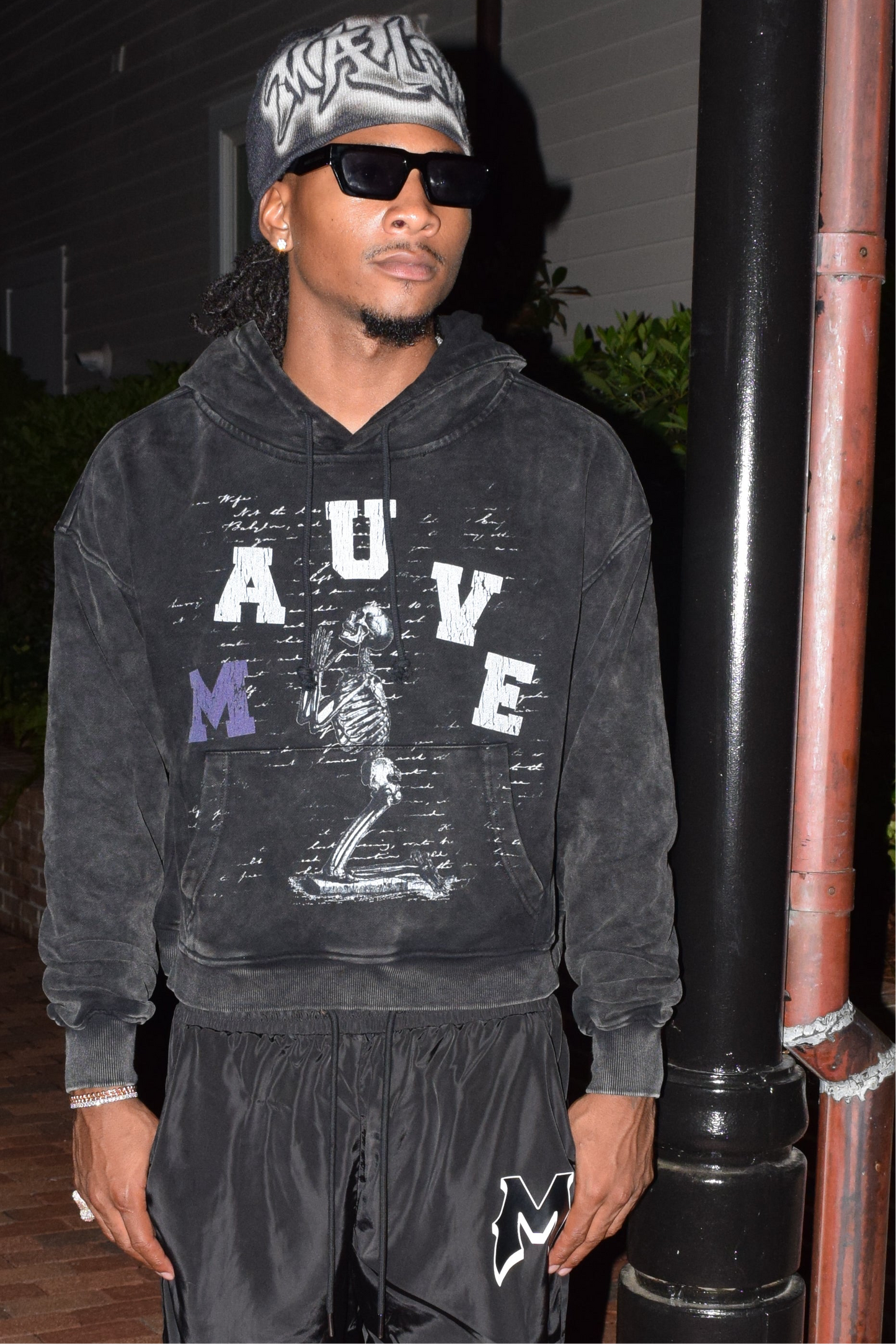 MAUVE “WASHED” BLACK HOODIE